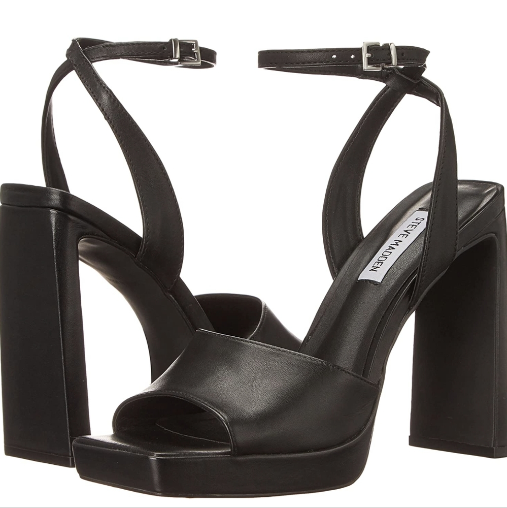 NWOT Steve Madden Women's Propel Heeled Sandal, US W 7.5, Black Leather